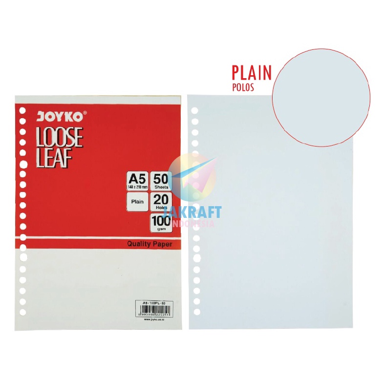 

FLASH SALE 5 Pcs Kertas Binder File Note Loose Leaf JOYKO A5 Putih Polos Plain 2 Lubang Ring Tebal 1 Gsm