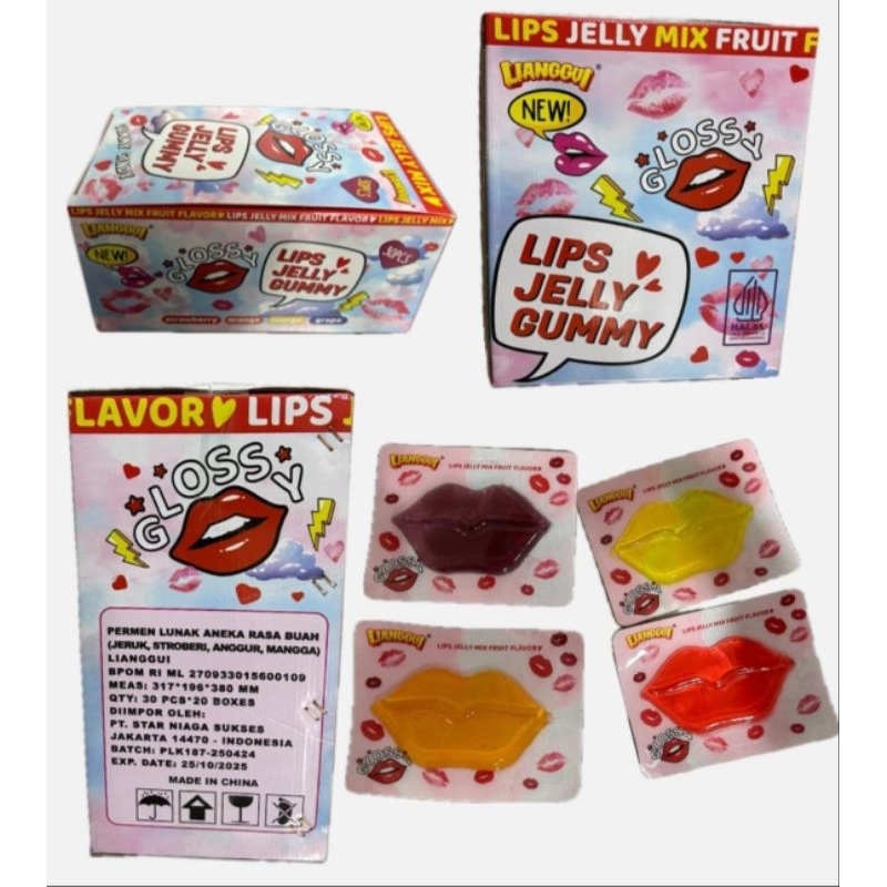 

LIANGGUI | Lips Jelly Mix Fruit Gummy isi 30pcs