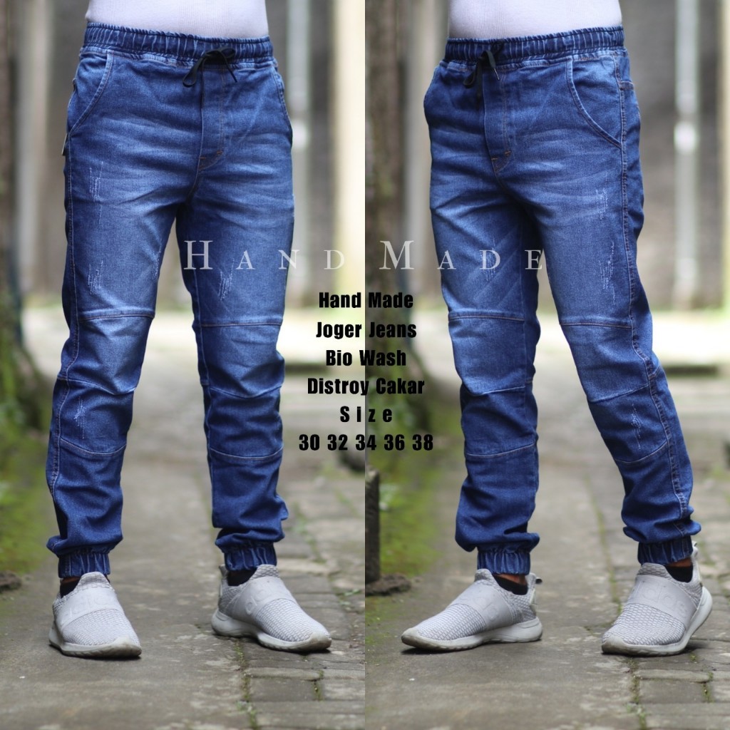 Celana Jogger Jeans Sobek Ripped Pria Strech Skinny Slimfit