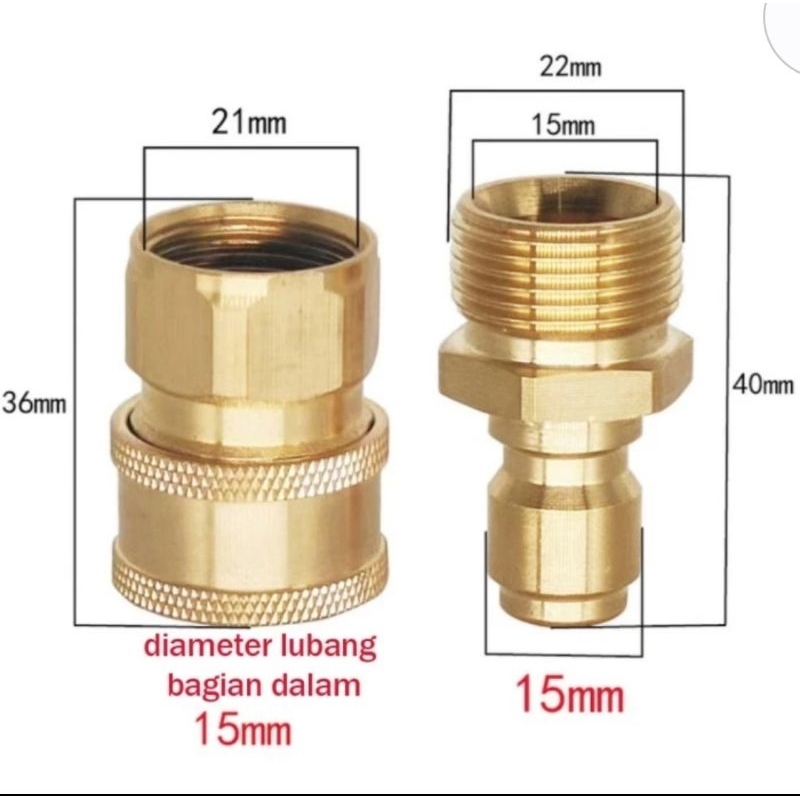 Set COUPLER QR KONEKTOR QUICK RELEASE Mesin Steam Jet Cleaner Set Copler M22 Dan PLUG Bahan Kuningan