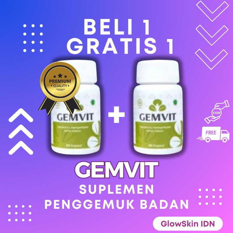 [ BELI 1 GRATIS 1 ] Gemvit Suplemen Penggemuk Penambah Berat Badan Pencerah Wajah glowing bpom