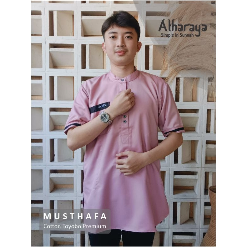 MUSTHAFA DUSTY PINK Baju Koko Kurta Lengan Pendek