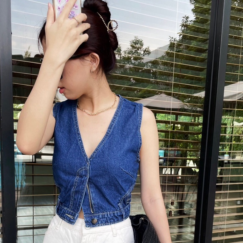 Oslo Crop Tank Jeans Top Denim Tank Pakaian Wanita Baju Bahan Jeans  Haute Clothe KODE D4M6