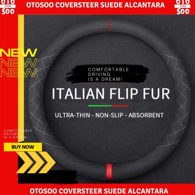 KODE Q77F Sarung Penutup Cover Stir Mobil Suede Alcantara Alkantara Universal Ukuran M Motif List Bi