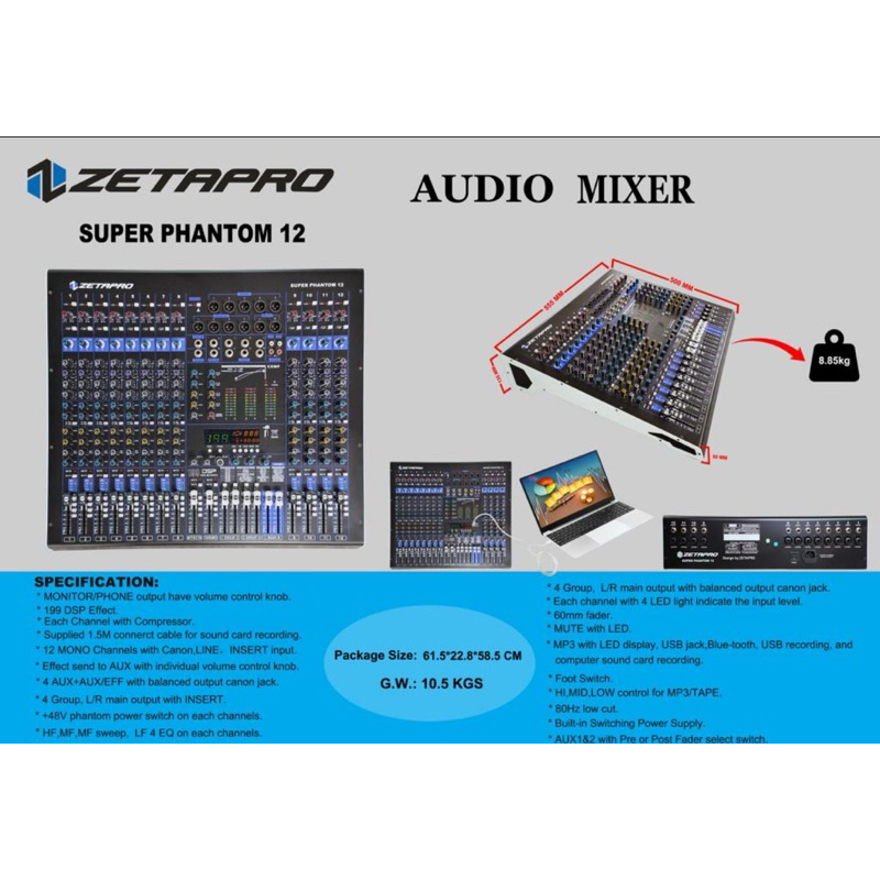 MIXER AUDIO ZETAPRO SUPER PHANTOM 12, COMPRESSOR / Zetapro Original