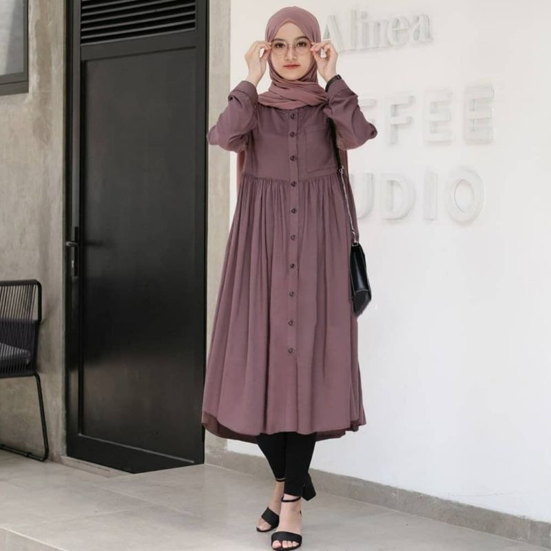 ASHILA TUNIK - ATASAN WANITA UNIQLO ORIGINAL FULL KANCING TUNIK KEKINIAN TERBARU