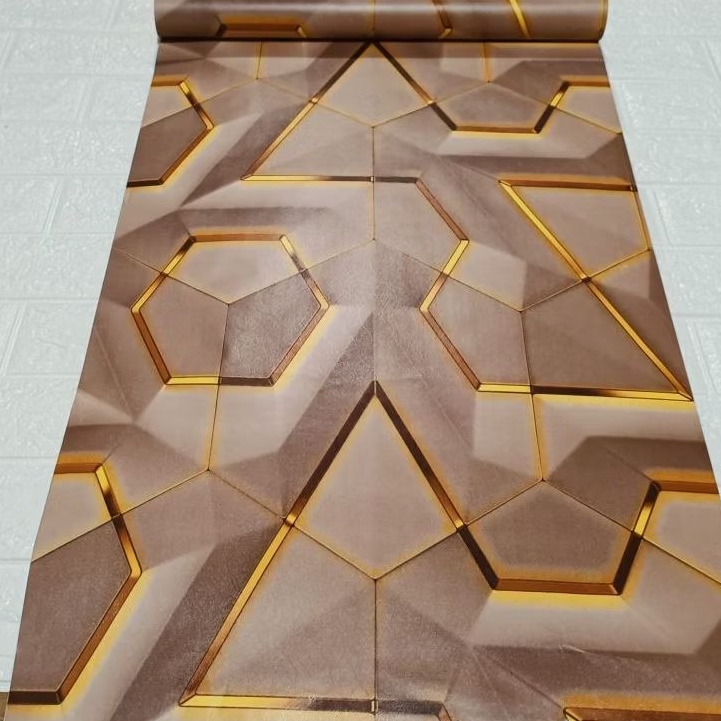 Wallpaper Dinding Wallpaper Sticker GEOMETRIS COKLAT Muda 3D Dekorasi Dinding Kekinian Tebal Mewah E