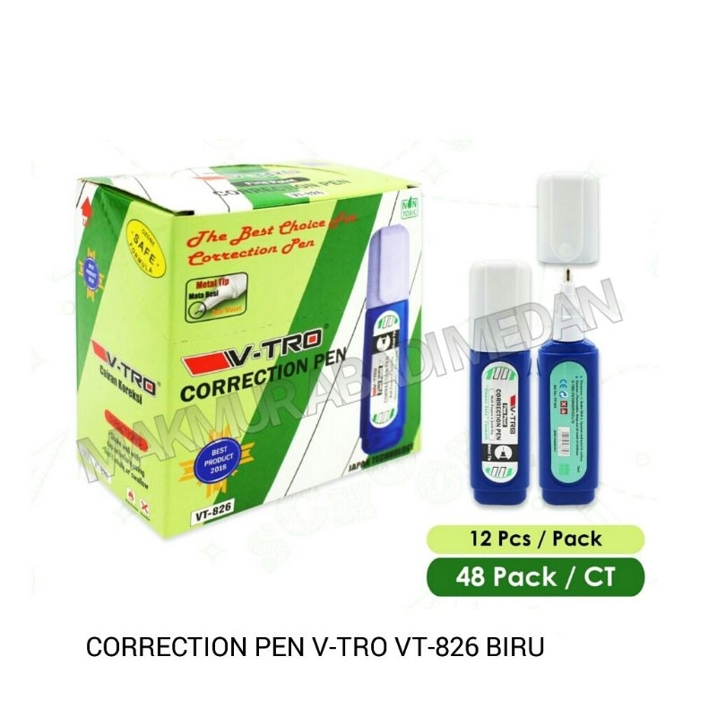 

(1Pcs) Correction Pen V-TRO VT-826 Botol Biru / Tipex Cair V-tro / Stipo Cair / Correction Fluid / Tip-ex Biru V-tro VT-826