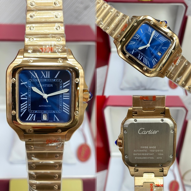 JAM TANGAN PRIA CARTIER SANTOS 40mm CHAIN ROSEGOLD BIRU AUTOMATIC JAPAN AAA #Jamtanganpria #Jamtanga