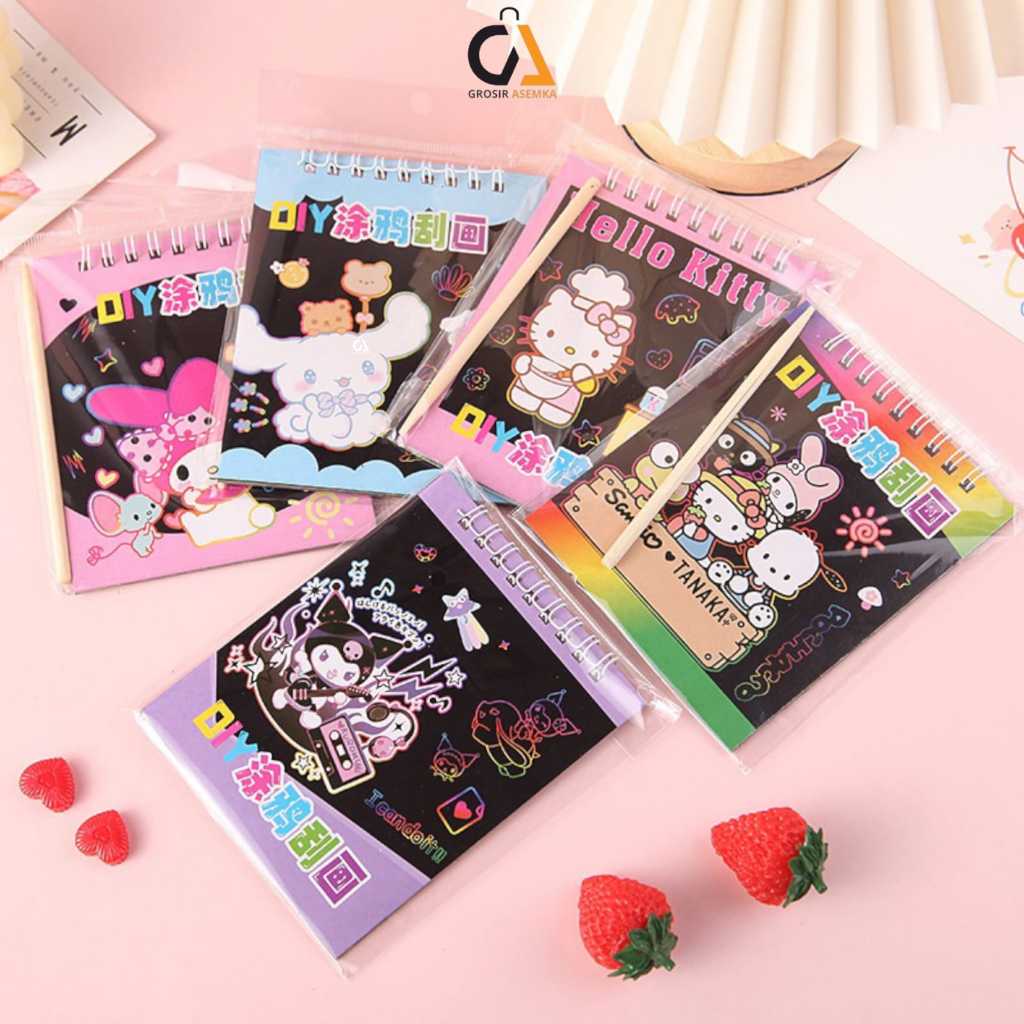 

Scratch Note Mini Sanrio / Buku Magic Warna Sketsa Gambar Tulis Gores Ajaib Colourful