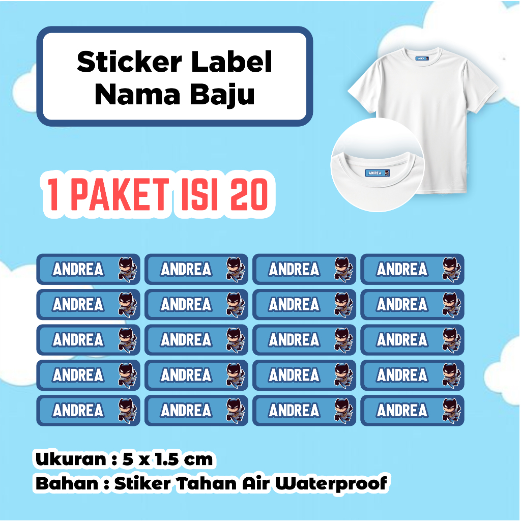 Stiker Nama Baju | Stiker Nama Kain | Stiker Baju Tinggal Setrika | Stiker Label Nama Baju Lucu | St