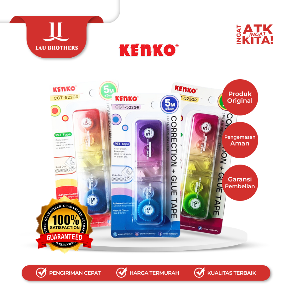 

KENKO PITA KOREKSI/ CORRECTION TAPE & LEM ROLL/ GLUE TAPE CGT-522GR [5M x 5mm] (1PC)