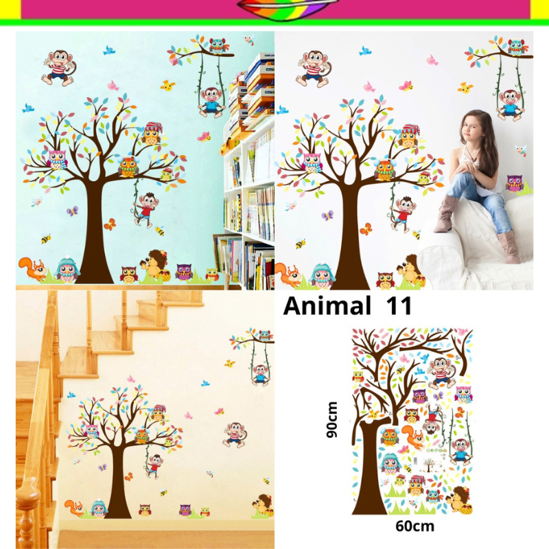 STIKER DINDING MOTIF HEWAN LUCU UNTUK ANAK, DEKORASI RUANG DAN KAMAR TIDUR, COCOK UNTUK MEJA BELAJAR