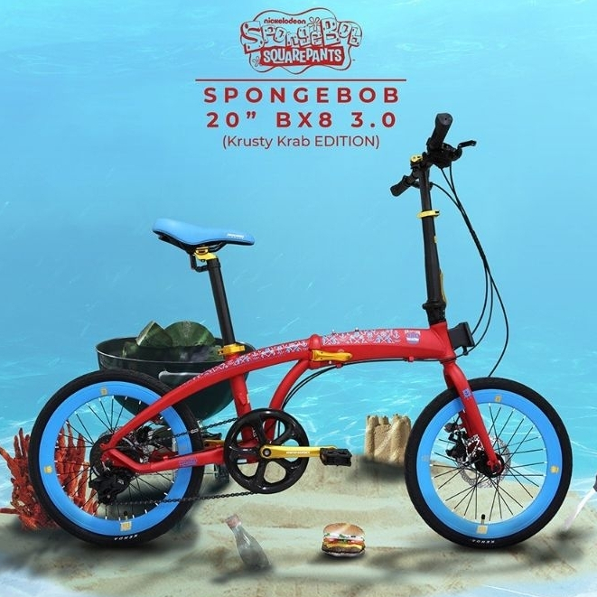 Sepeda Lipat 16 - 20 Inch MAXIMO Piegare Folding Bike 7 - 8 Speed Spongebob - Krusty Crab