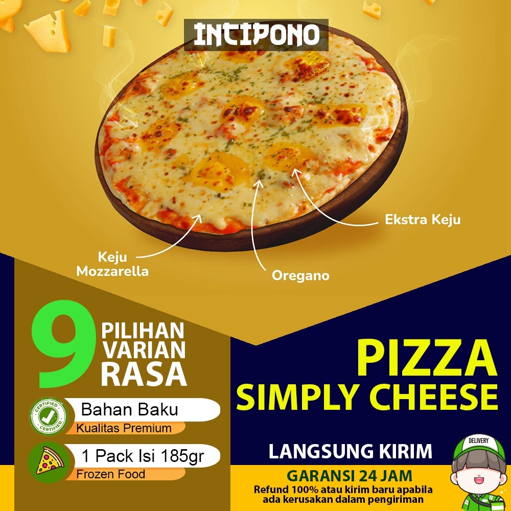 

Incipono Pizza Simply Cheese Rasa Irisan Keju Mozzarella Ekstra Keju Oregano Isi 185gr Frozen Food Halal Premium Hotel