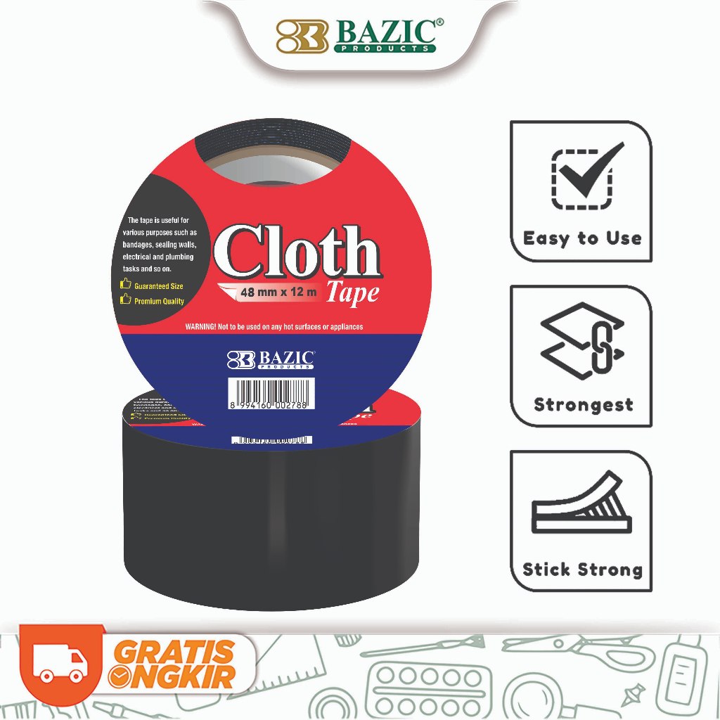 

Bazic Cloth Tape Hot Melt 48mm x 12m Black - Lakban
