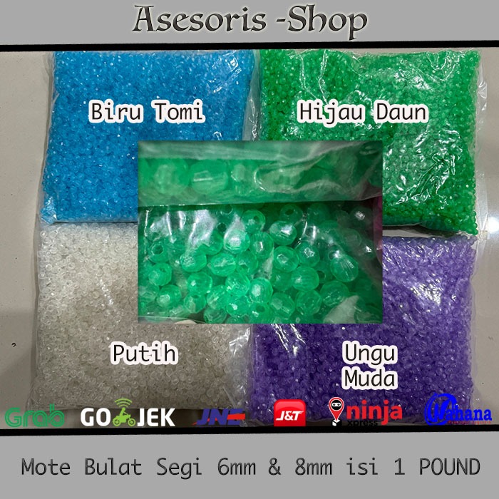 Manik Mote Segi | Mote Bulat Segi | Mote segi 6mm 8mm isi 1 POUND