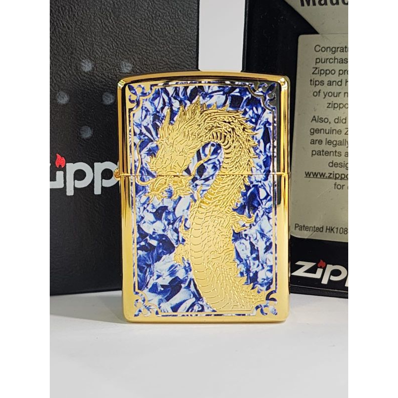 Original Zippo Chinese Dragon Blue Gold Plated Limited Edition