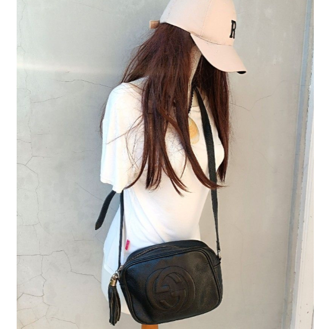 Guc  Camera Bag Black Leather Sling Bag Selempang Kulit Hitam