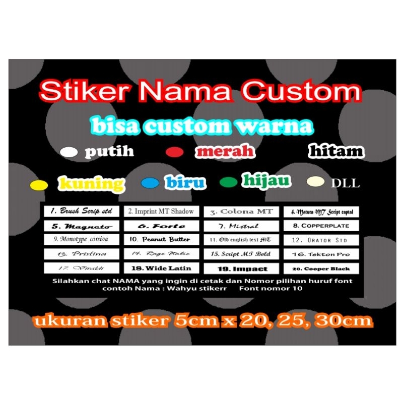 Stiker Nama Custom Body Motor Cutting Sticker Cover Kendaraan Matic Scooter bebek Moge