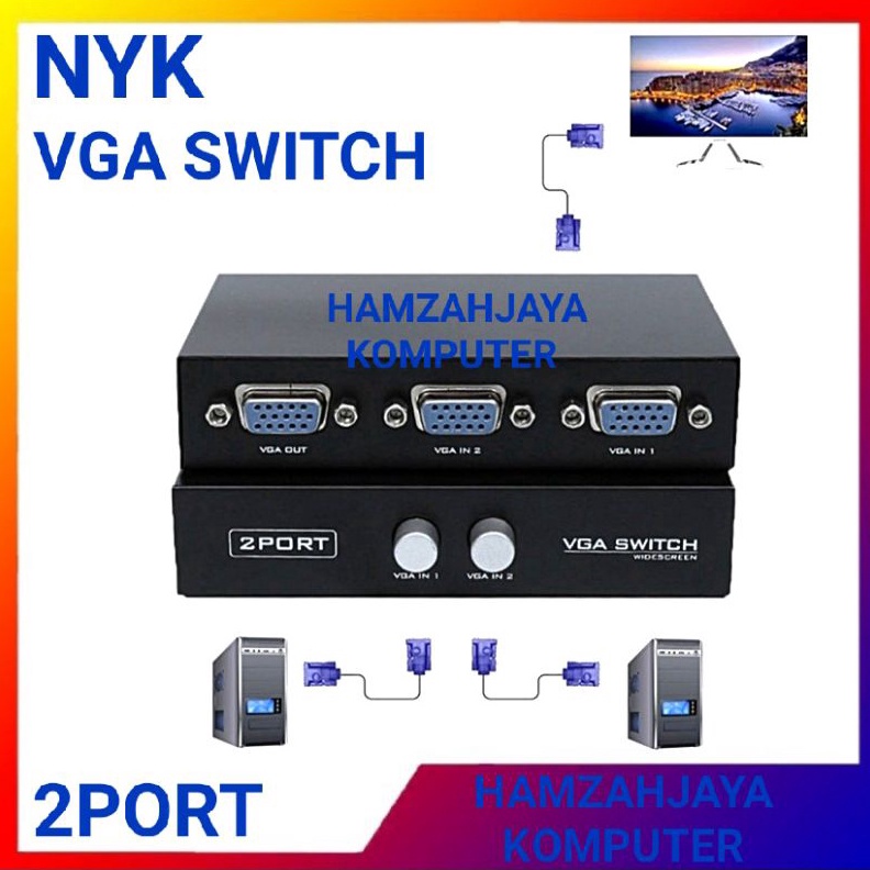 KODE J45G SWITCH VGA SWITCH 2 PORT 2 IN 1 OUT 2 PC  LAPTOP TO KE 1 LCD GAMBAR BERGANTIYAN NYK VGA SW
