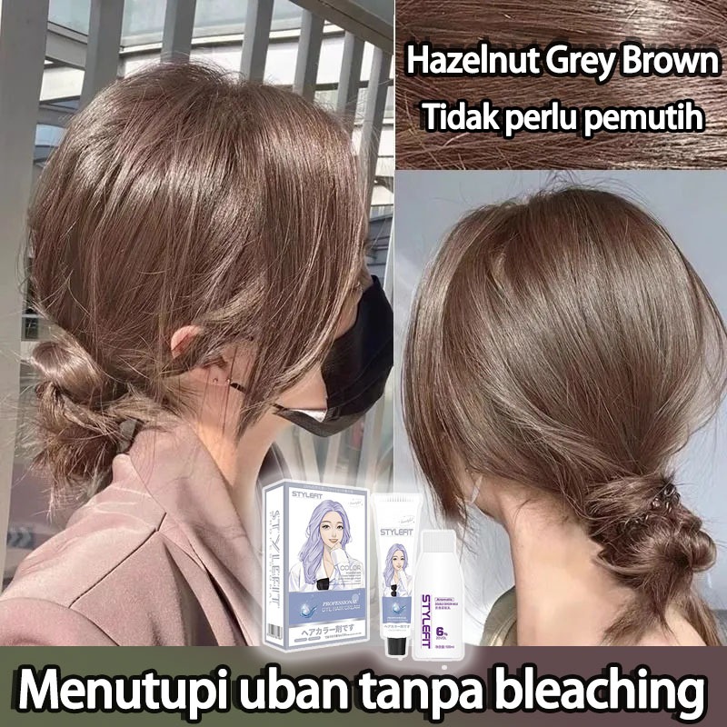 【Beli 100ml gratis 100ml】 STYLE FIT cat rambut ash brown*200ml pewarna rambut pria dan wanita ，semir