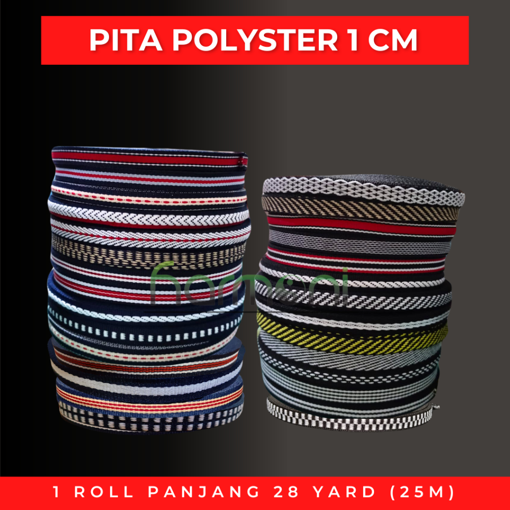 

Pita Polyester Tape 1 cm Hitam Navy 28 yard