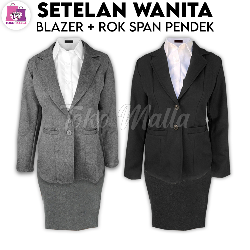 One Set Setelan Jas Blazer Rok Span Mini Pendek Wanita Stelan Jas Kerja Kantor Cewe Polos Dewasa Ana