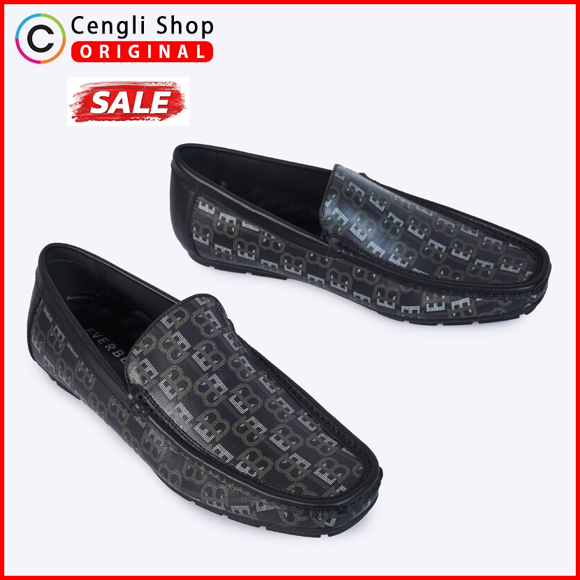 EM88 SEPATU SLIP ON EVERBEST PRIA ORIGINAL CASUAL KULIT BRANDED HITAM