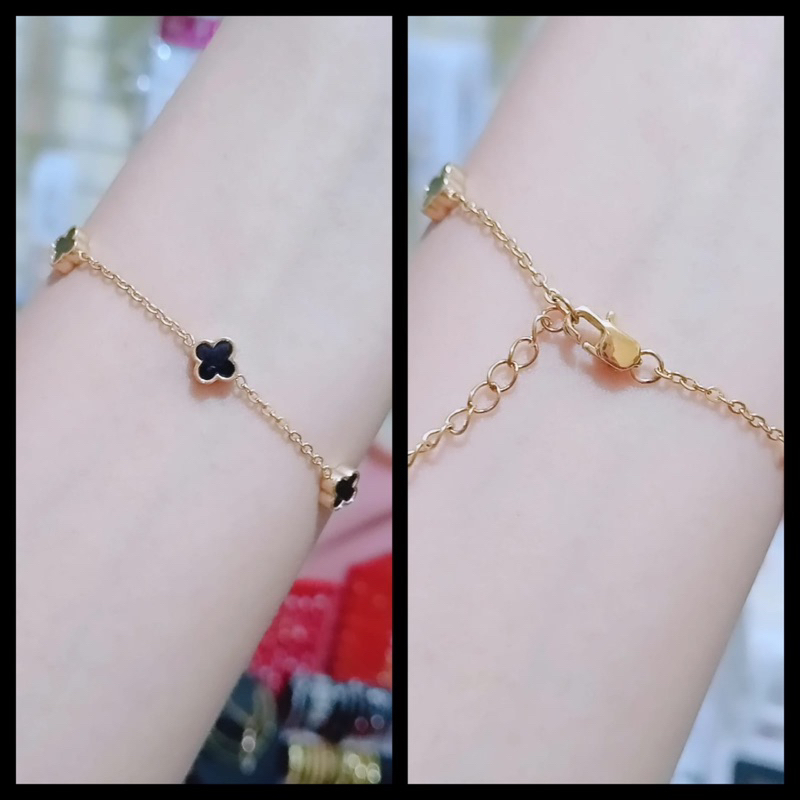 GELANG CLOVER TITANIUM GELANG BUNGA HITAM
