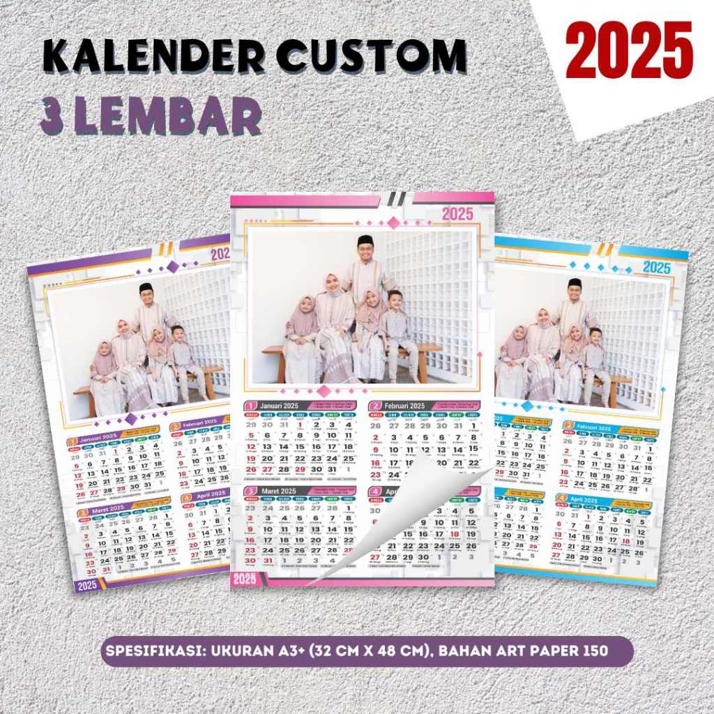 

Kalender Dinding 2025 // 3 Lembaran // Isi 4 bulanan custom