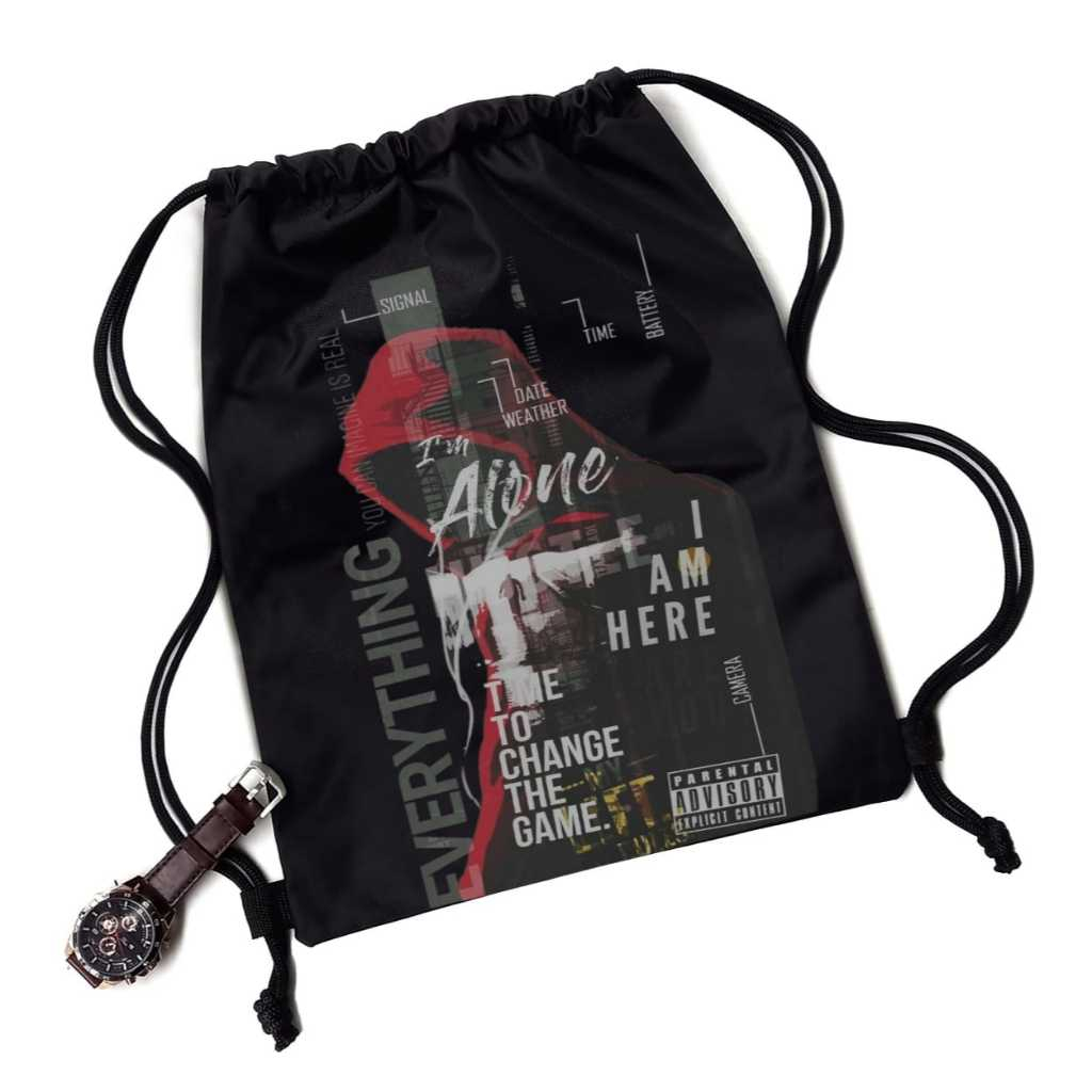 Tas Serut Pria / String Bag / Tas Olahraga Pria Wanita Futsal Bahan Cordura Motif Polos