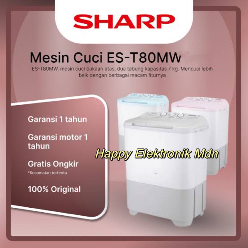 MESIN CUCI SHARP 8 KG SHARP EST 80MW SHARP MESIN CUCI 8KG MESIN CUCI 2 Tabung SHARP EST90MW SHARP ME