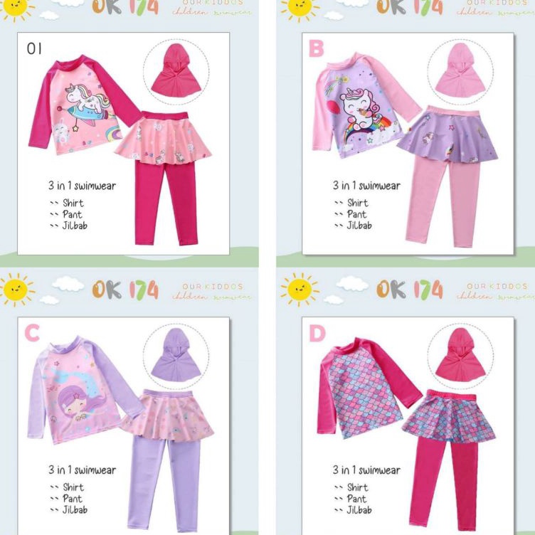 KODE R22C Ok174 BAJU RENANG ANAK PEREMPUANBAJU RENANG ANAK UNICORN BAJU RENANG ANAK MUSLIM BAJU RENA