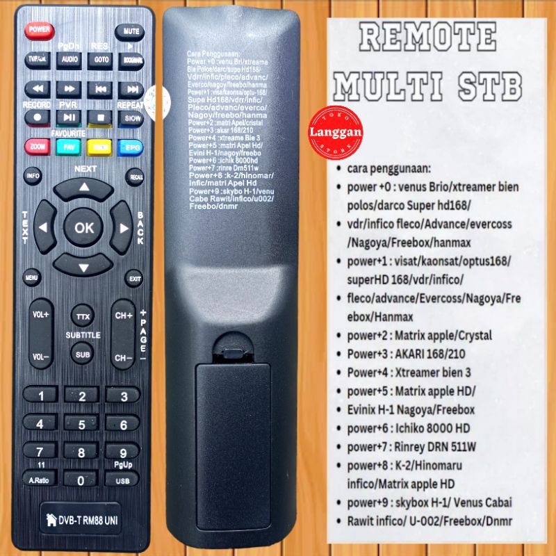 Remote Remot MULTI MULTY UNIVERSAL SET TOP BOX STB DVB-T2 DVB RM88 UNIVERSAL Freebox Matrix Apple Cr