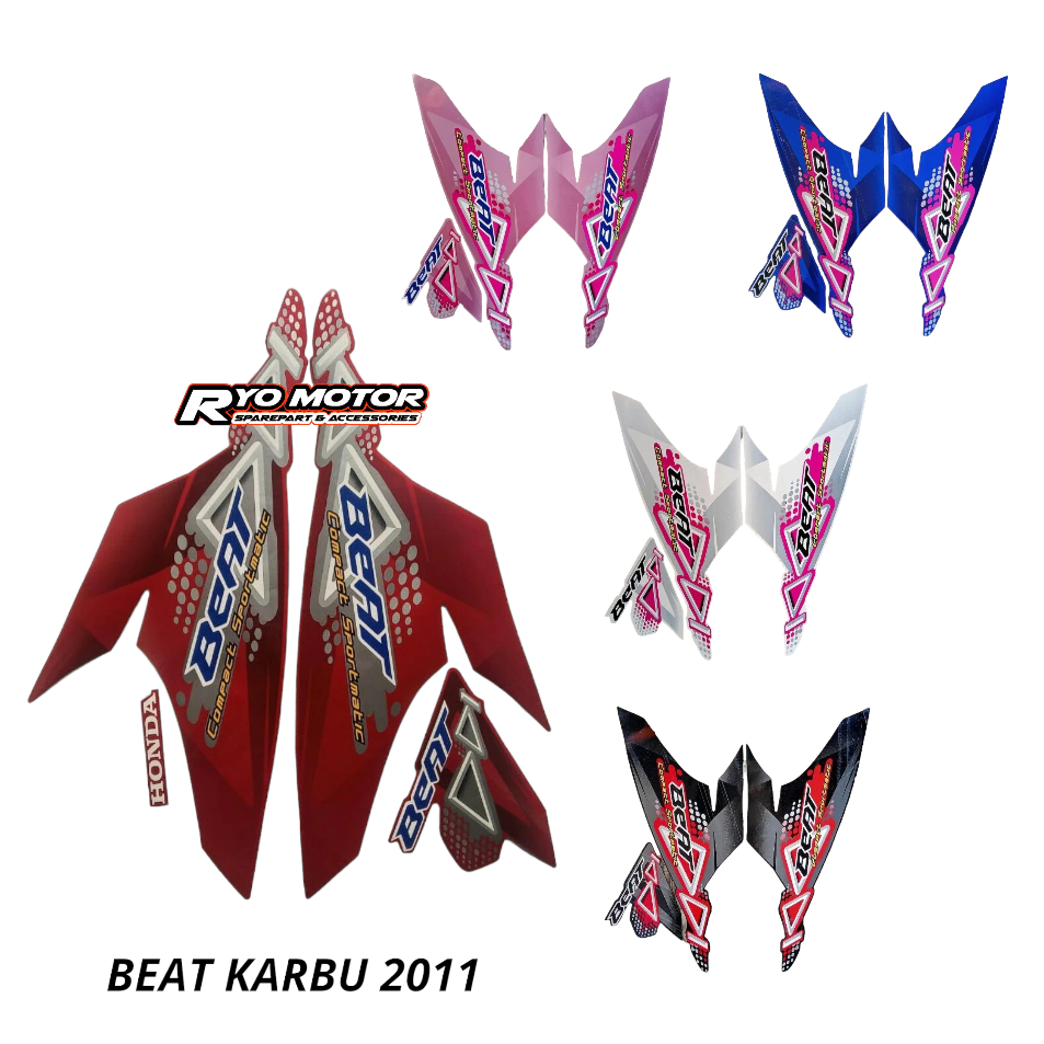 Striping Stiker Honda Beat Karbu 2011 Hitam Merah Biru Putih Pink
