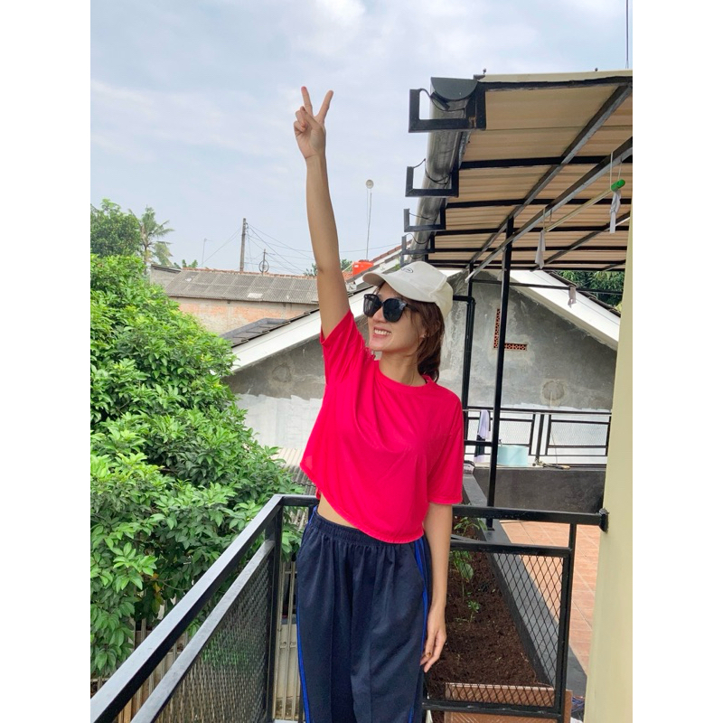 CropTop Oversize Pink Fanta | Jersey Crop | Kaos Zumba Pink | Kaos Lari CropTop Pink