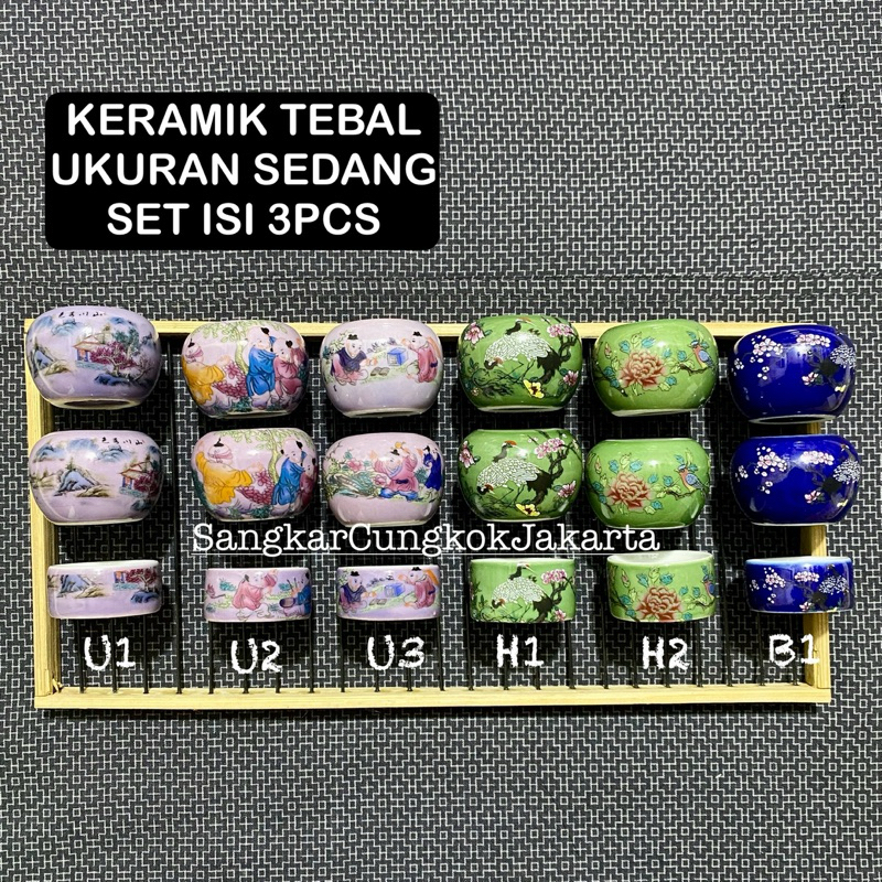 Cepuk Cungkok keramik Burung Sedang Tieumi Srdc Branjangan Set 3pcs