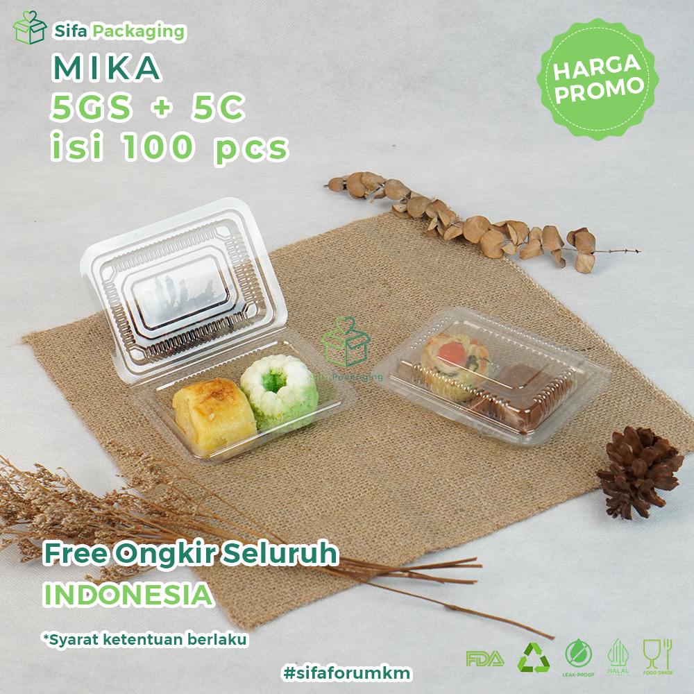 Mika Plastik 5GS 5C Kotak Sedang Isi 100Pcs Mika Kue Basah Makanan Jajanan Pasar Klepon Kemasan Seka