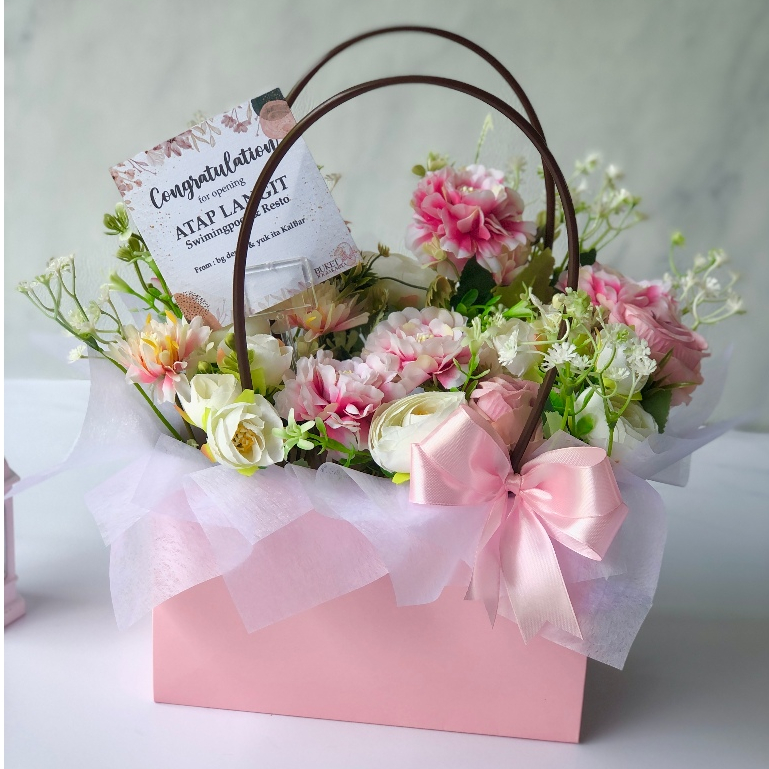 Buket bunga plastik tas buket bunga artificial kado ulang tahun cewek warna pink