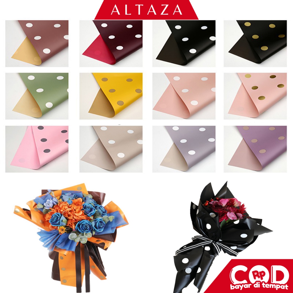 

ALTAZA (1PACK) 20 Lembar Flower Wrapping Polkadot Cellophane Kertas Buket Bunga KB11