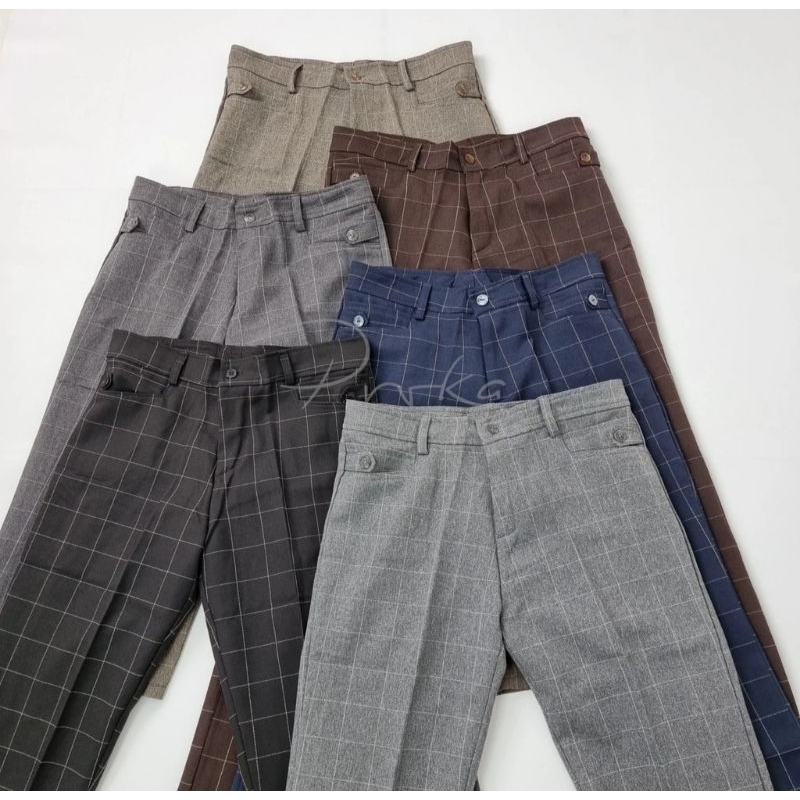 [NEW] Celana Bahan Wanita Motif Kotak Warna Hitam by PRVKA