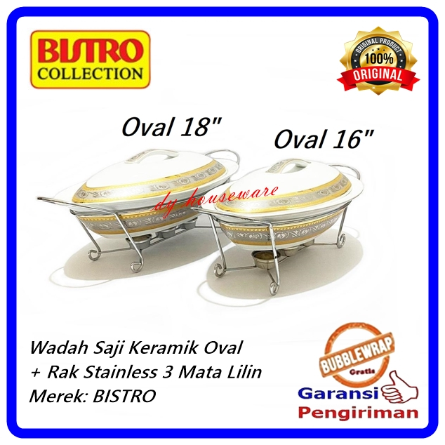 Wadah Saji Keramik Oval Wadah Saji Prasmanan Keramik Motif Emas 18" - 16" Bistro