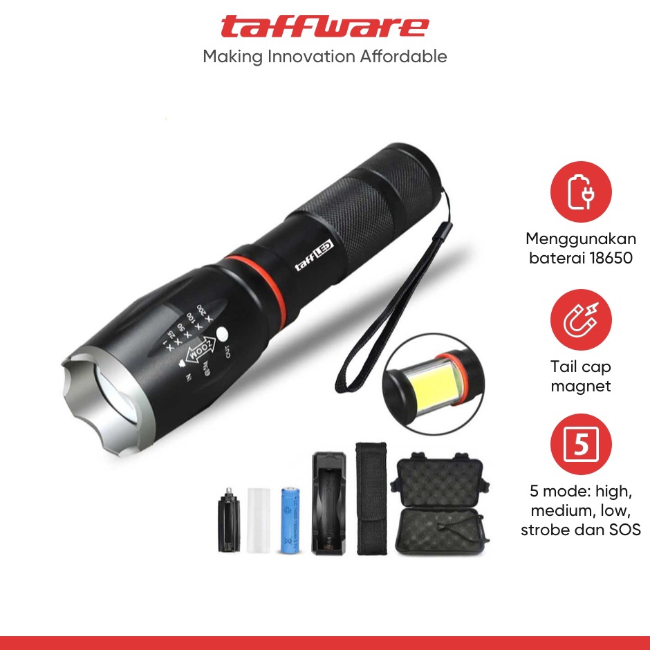 KODE F54X TaffLED Paket Senter LED Torch Cree XML T6 8 Lumens  Charger  Box  E17 COB