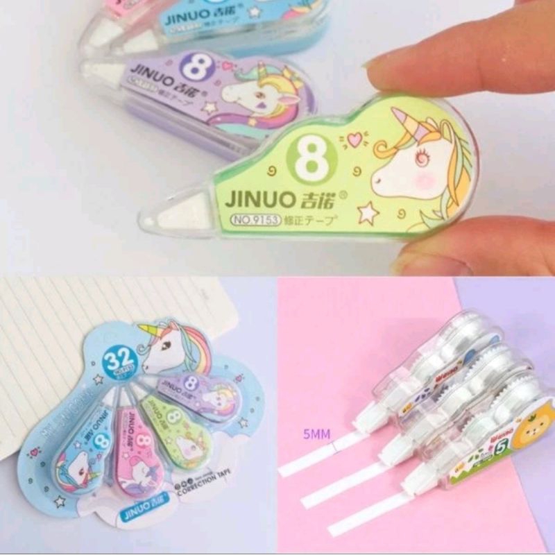 

Correction Tape Karakter 4 in 1 Tip Ex Roll isi 4 pcs Karakter Lucu Unicorn