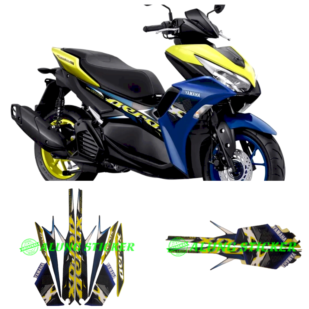 STIKER STRIPING LIS LES BODY MOTOR YAMAHA AEROX VVA 155 TAHUN 2022 WARNA HITAM BIRU 1SET STANDAR