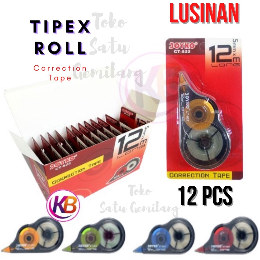 

KODE B8L7 Tipe X Roll 1 Lusin 12 Pcs Joyko Tipex Kertas Ct522 Correction Tape Joyko Ct522 12mx5mm Toko Gemilang