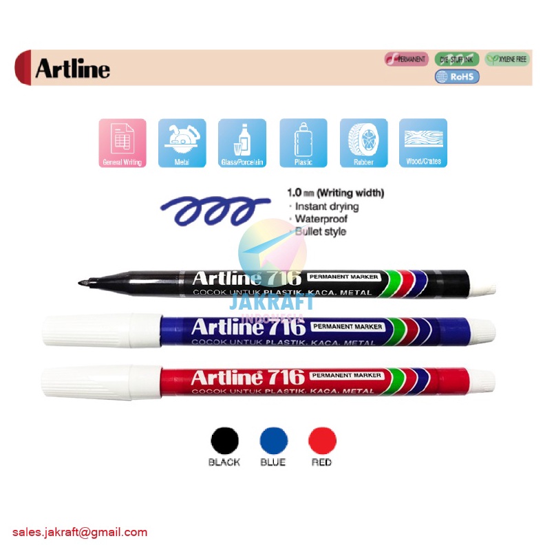 

FANTASTIS 1 Pcs Spidol Permanen Kecil ARTLINE EK716 Permanent Marker Anti Air 1 mm Segala Permukaan Tidak Bisa Dihapus