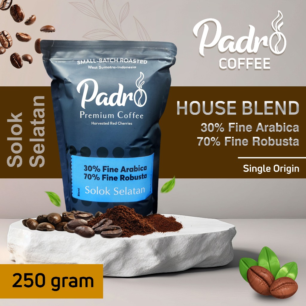 

KOPI BLEND 30 : 70 SOLOK SELATAN SUMATERA BARAT DARI PADRO COFFEE 250 Gr