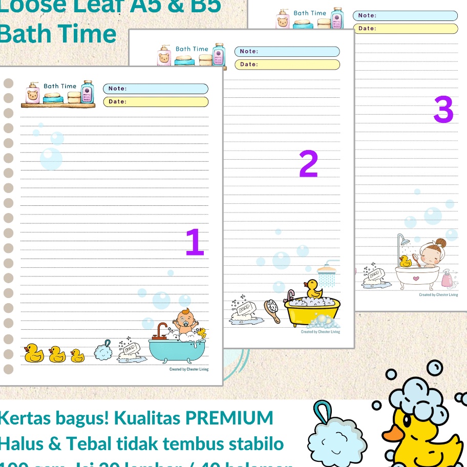 

Hemat BATH TIME Loose leaf Isi Kes File binder Tebal A5B5 Refill Map Binder Grid Dotted Blank Garis Kotak Titik Polos Color Warna Lucu CHESTER LIVING